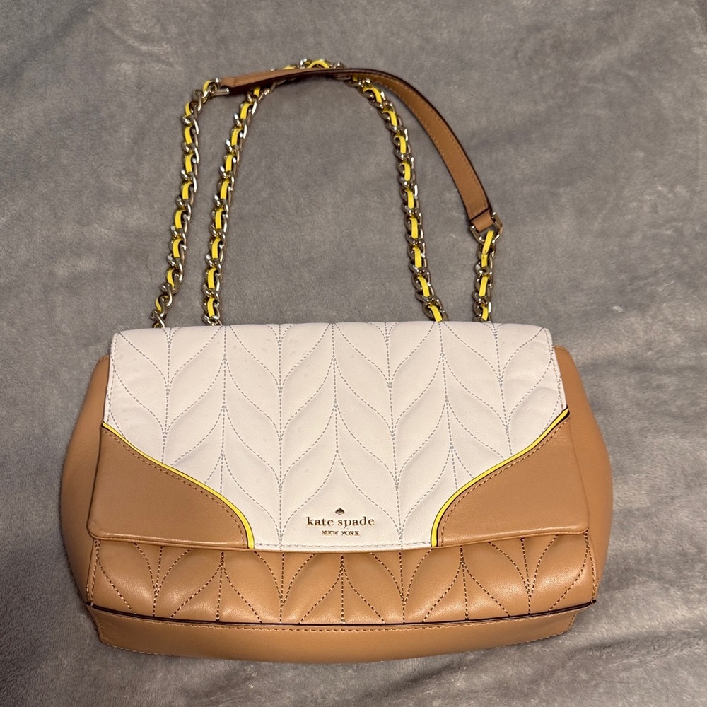 Kate Spade White and Brown Quilted Shoulder Bag